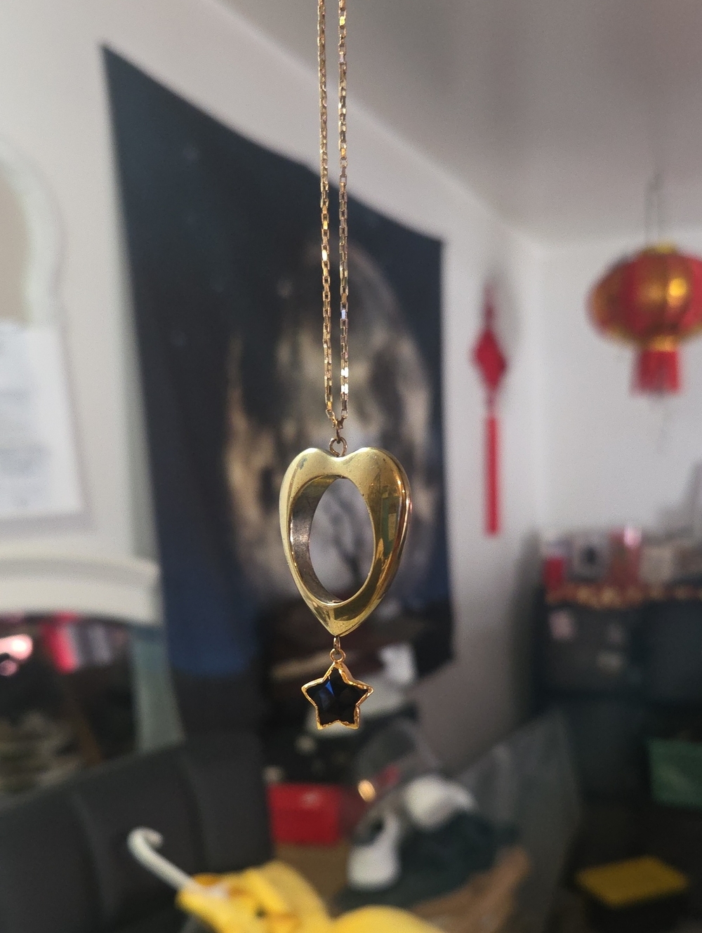 Gold Heart Pendant Necklace with Navy Star Charm